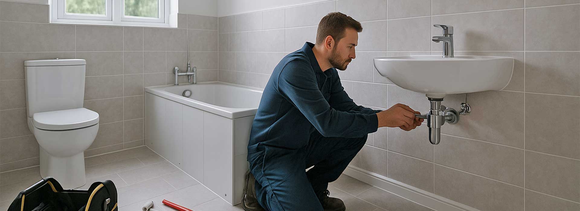 Plumber fitting a bathroom